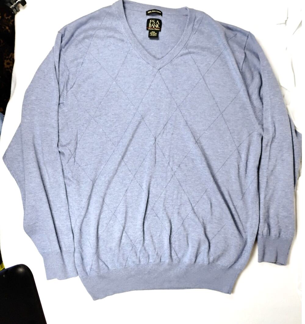 Jos A Bank Mens XXL Blue Knit V Neck Sweater Pima Cotton Y2K Preppy Grandpacore